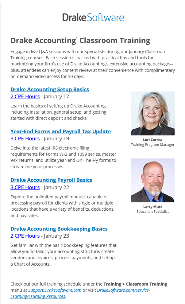 2024.01.11 Broadcast Drake Accounting® courses for setup, payroll